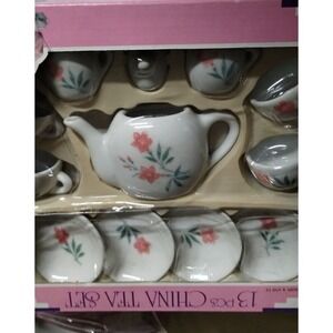 Vintage China Tea Set 13 Pcs Miniature Toy Teapot Cups Plates Kids